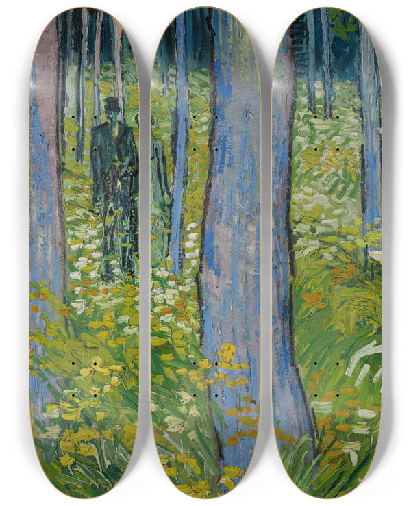 Triptych art skateboard deck of Vincent Van Gogh Undergrowth With Two Figures by Vincent van Gogh (1853-1890)