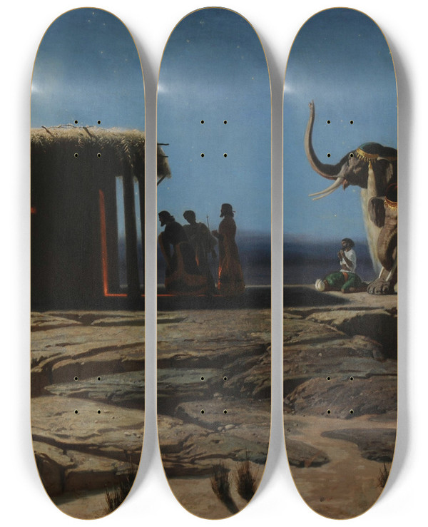 Triptych art skateboard deck of Octave Penguillylharidon The Arrival Of The Magi In Bethlehem by Octave Penguilly-L'haridon (1811-1872)