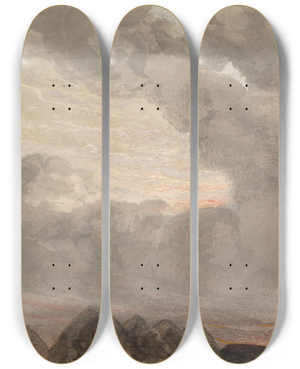 Triptych art skateboard deck of William Bell Scott The New Moon by William Bell Scott (1811-1890)