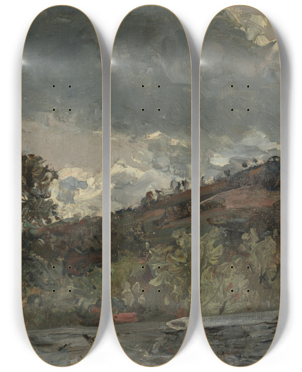 Triptych art skateboard deck of Carl Hoff Landschaftsstudie by Carl Hoff (1807-1862)
