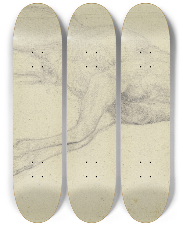 Triptych art skateboard deck of Jakob Becker Zur Strecke Gebrachter Steinbock_2 by Jakob Becker (1810-1872)