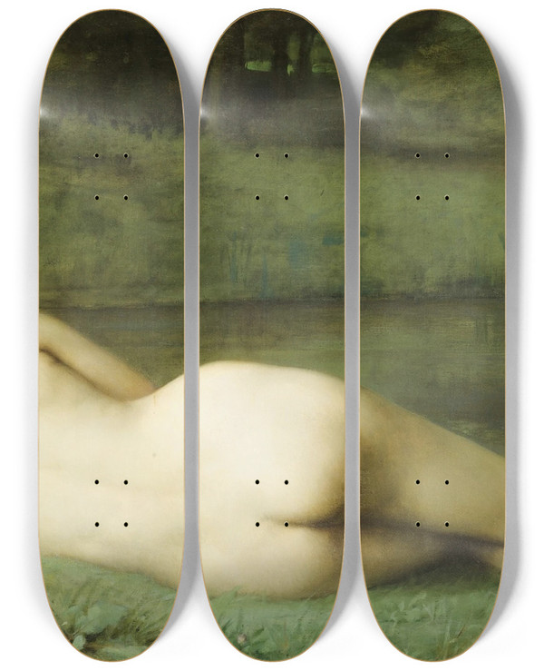 Triptych art skateboard deck of Emmanuel Benner Nu Tendu by Emmanuel Benner (1836-1896)
