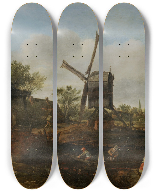 Triptych art skateboard deck of Jan Van Goyen Dutch Landscape by Jan Van Goyen (1596-1656)