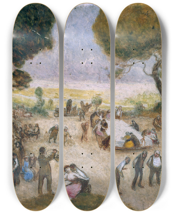 Triptych art skateboard deck of Jean Veber Fte Champtre by Jean Veber (1864-1928)