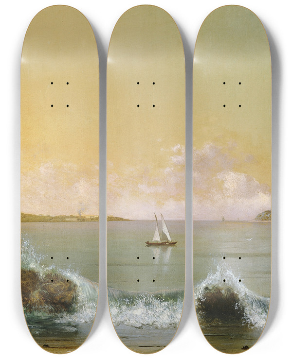 Triptych art skateboard deck of Martin Johnson Heade Rio De Janeiro Bay by Martin Johnson Heade (1819-1904)