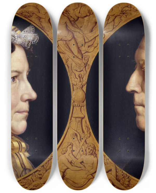 Triptych art skateboard deck of Carl Joseph Begas The Artists Parents by Carl Joseph Begas (1794-1854)