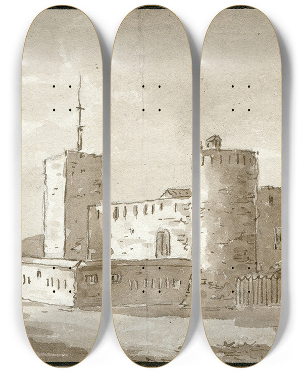 Triptych art skateboard deck of Otto Howen Het Kasteel Van Bascara by Otto Howen (1774-1848)