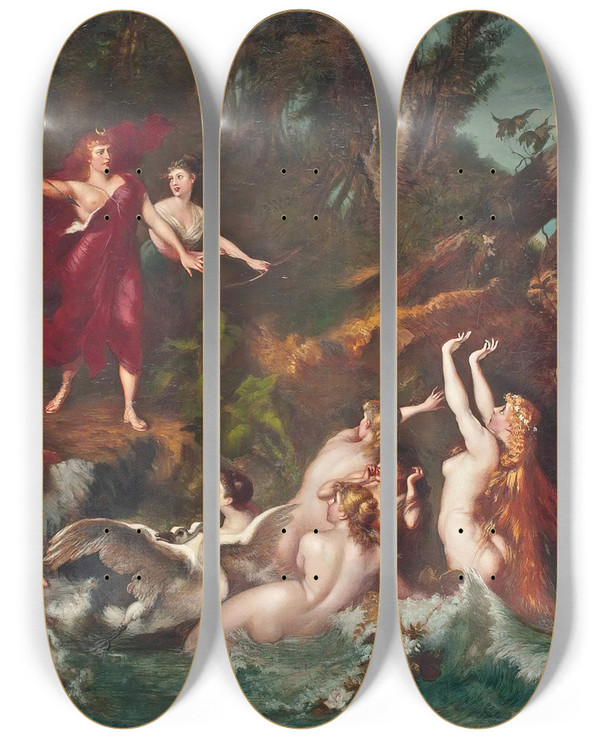 Triptych art skateboard deck of Emilie Chaese Diana And Actaeon by Emilie Chaese (19-)