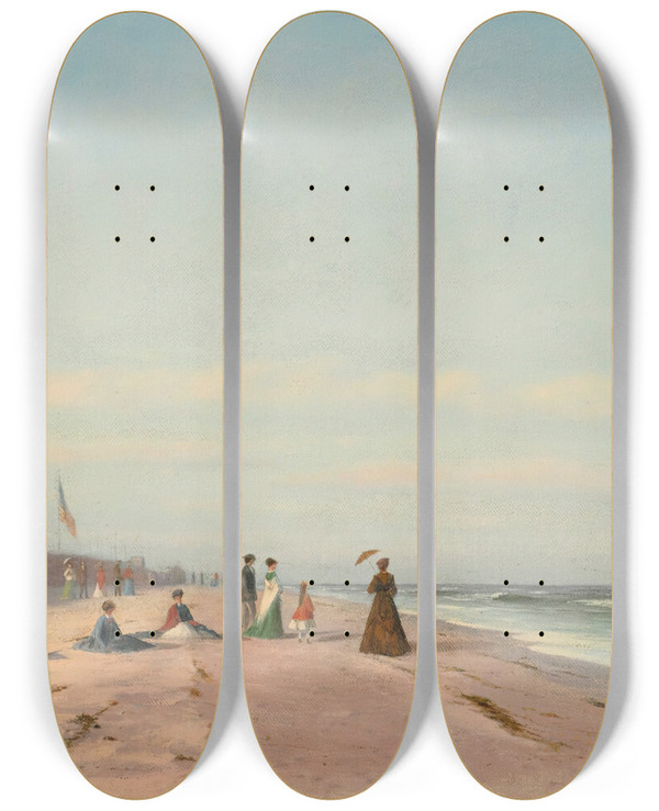 Triptych art skateboard deck of Francis Augustus Silva The Beach At Long Branch New Jersey by Francis Augustus Silva (1835-1886)