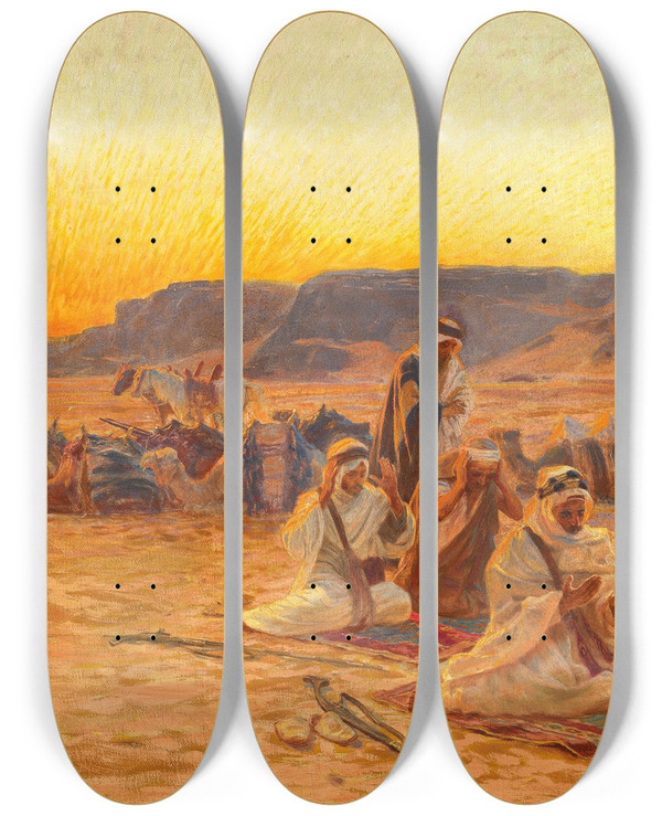 Triptych art skateboard deck of Otto Pilny At Prayer by Otto Pilny (1866-1936)