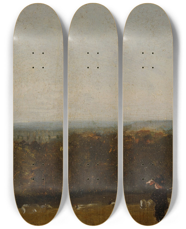 Triptych art skateboard deck of John Constable A Shepherd In A Landscape Looking Across Dedham Vale Towards Langham by John Constable (1776-1837)