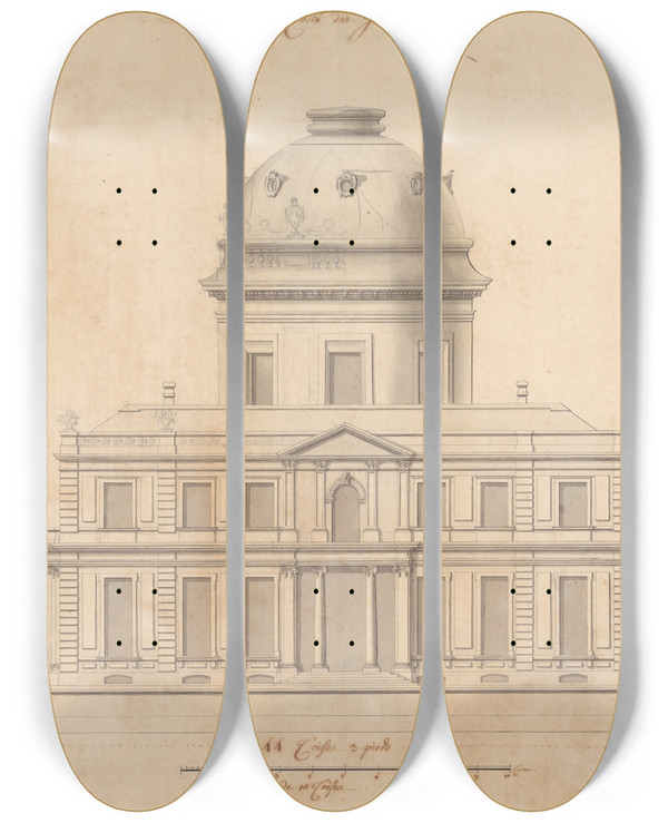 Triptych art skateboard deck of Giovanni Niccol Servandoni Design For The Garden Faade Of A Palace by Giovanni Niccolo Servandoni (1695-1766)
