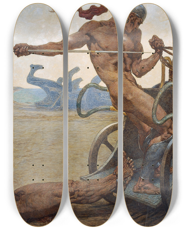 Triptych art skateboard deck of Alexander Rothaug Achilles by Alexander Rothaug (1870-1946)