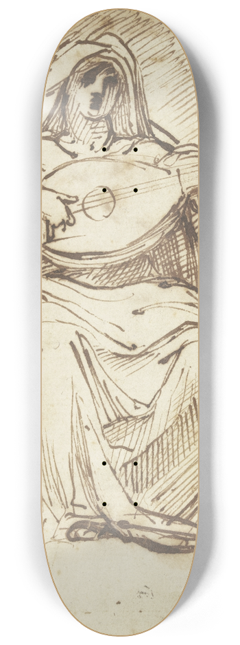 Agostino Carracci - Female lute player 8.25 inch art skate deck