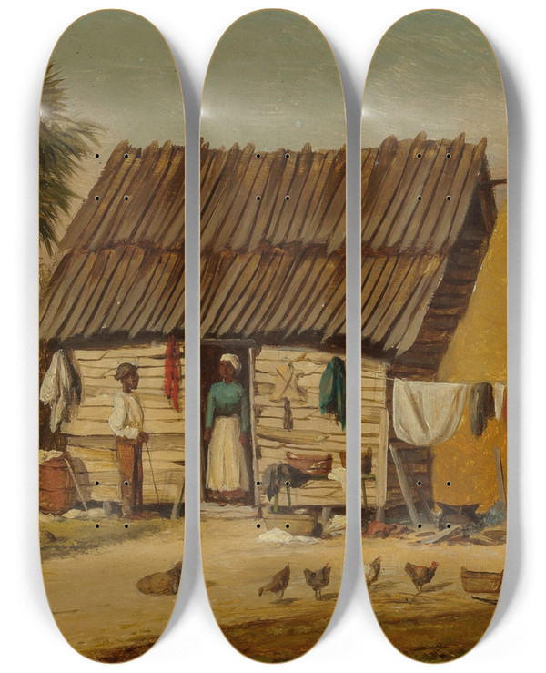 Triptych art skateboard deck of William Aiken Walker Cabin Scene Wash Day by William Aiken Walker (1838-1921)
