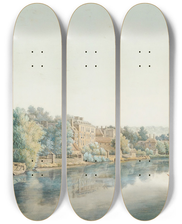 Triptych art skateboard deck of William Marlow The Thames At Richmond by William Marlow (1740-1813)