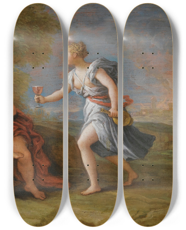 Triptych art skateboard deck of Paolo De Matteis Lot And His Daughters by Paolo de Matteis (1662-1728)