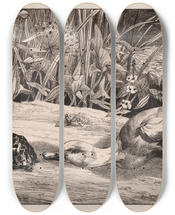Triptych art skateboard deck of Flix Bracquemond The Unknown by Felix Bracquemond (1833-1914)