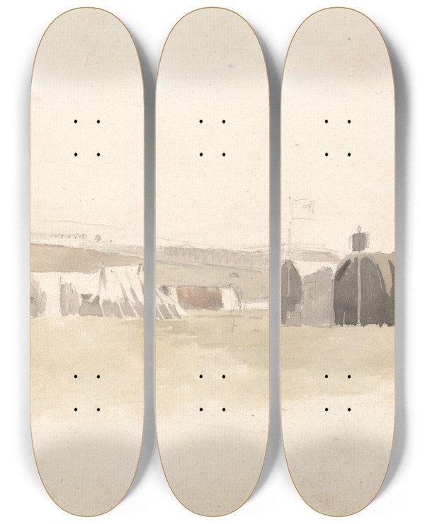 Triptych art skateboard deck of Sawrey Gilpin Encampment by Sawrey Gilpin (1733-1807)