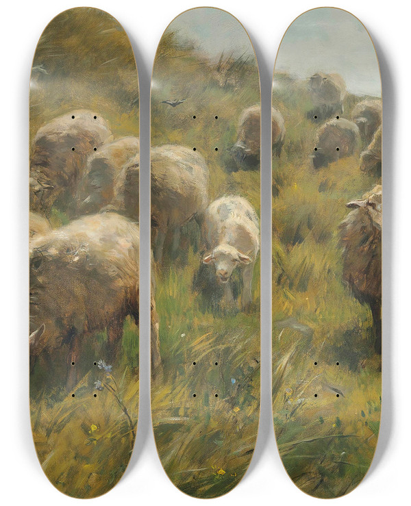 Triptych art skateboard deck of Anton Mauve On The Dunes by Anton Mauve (1838-1888)