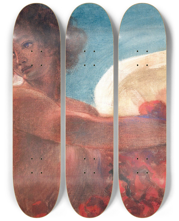 Triptych art skateboard deck of Plinio Nomellini Daydreaming by Plinio Nomellini (1866-1943)
