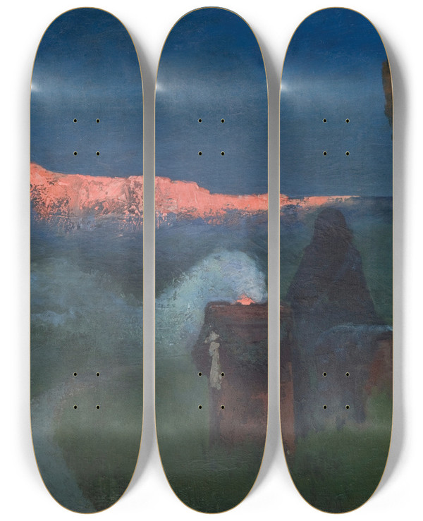 Triptych art skateboard deck of Marian Wawrzeniecki Impression Of Gloomy Thoughts by Marian Wawrzeniecki (1863-1943)