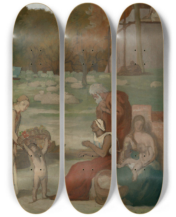 Triptych art skateboard deck of Pierre Puvis De Chavannes Cider by Pierre Puvis De Chavannes (1824-1898)