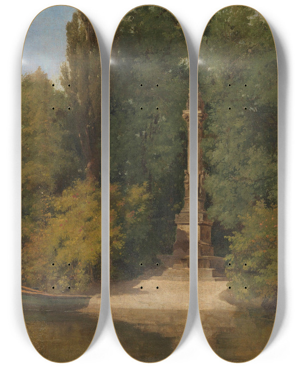 Triptych art skateboard deck of Gustav Friedrich Papperitz Auf Der Gauernitzer Elbinsel by Gustav Friedrich Papperitz (1813-1861)