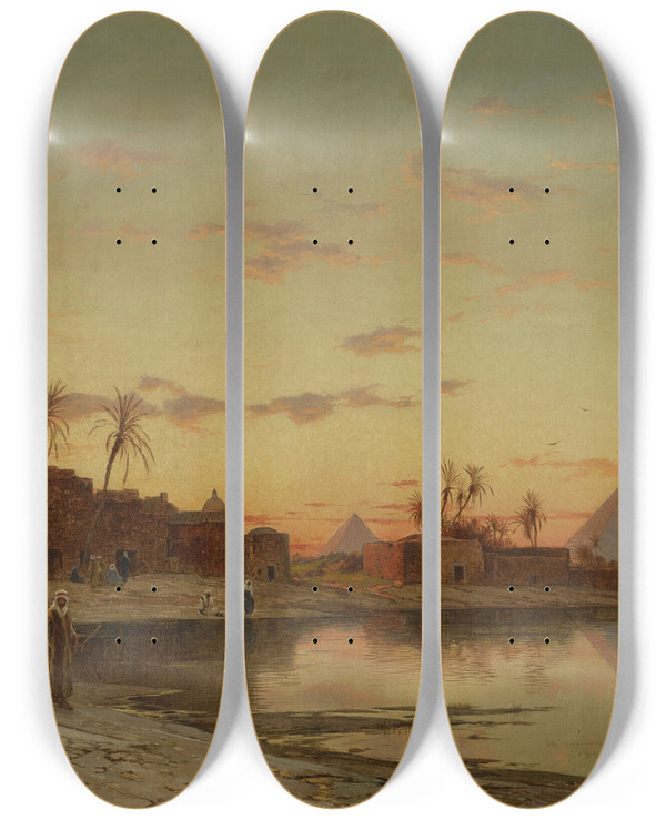 Triptych art skateboard deck of Hermann David Salomon Corrodi On The Banks Of The Nile_3 by Hermann David Salomon Corrodi (1844-1905)