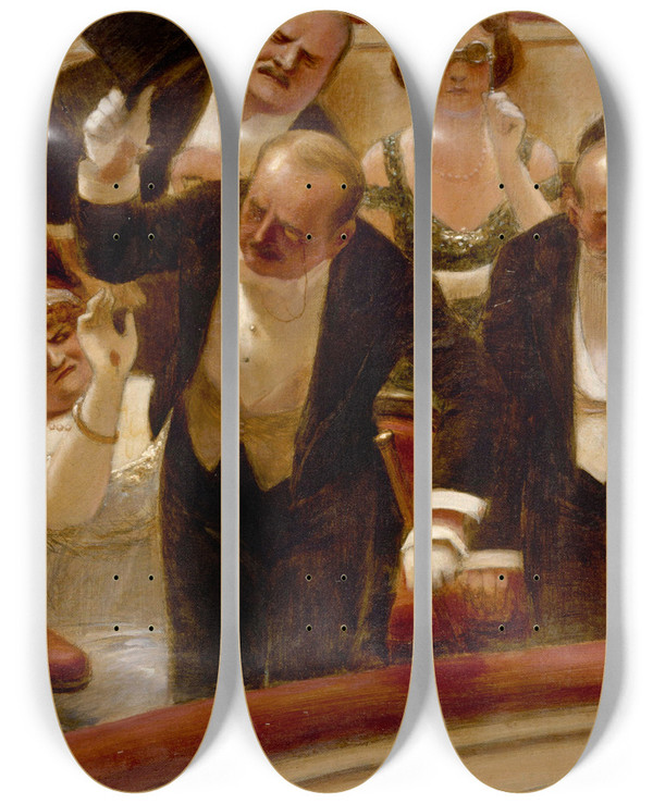 Triptych art skateboard deck of Albert Guillaume Les Retardataires by Albert Guillaume (1873-1942)