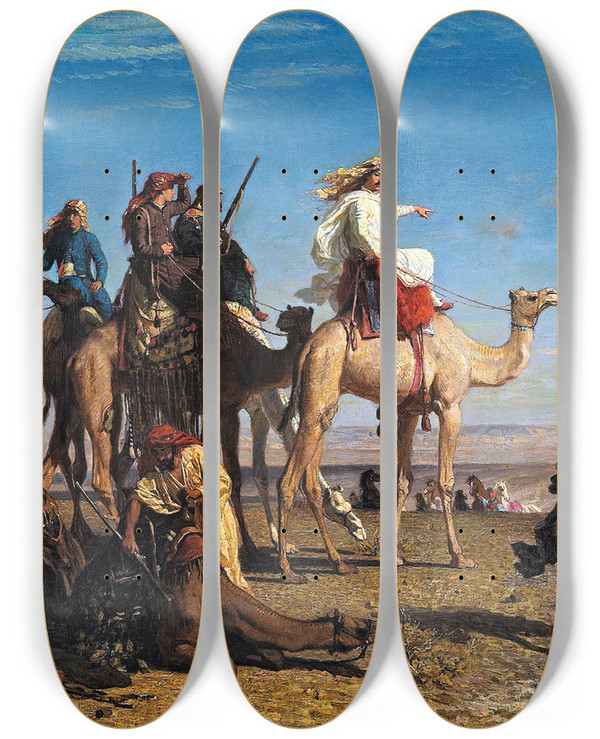 Triptych art skateboard deck of Lonadolpheauguste Belly Gazelle Hunt In Egypt by Lon-Adolphe-Auguste Belly (1827-1877)