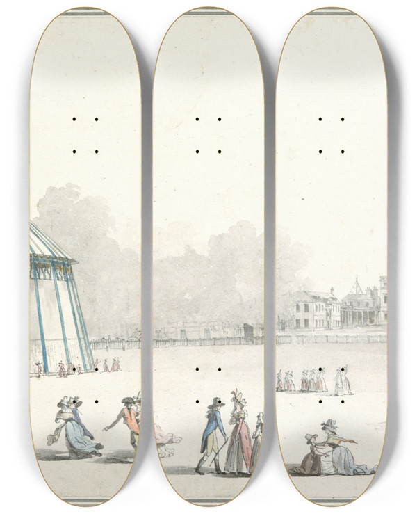 Triptych art skateboard deck of Louis Belanger Vue Du Pavillon Rig Dans Green Park Afin De Prsenter Le Sige De Gibraltar Par John Singleton Copley by Louis Belanger (1756-1816)