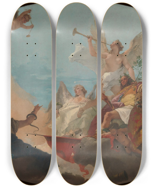 Triptych art skateboard deck of Giovanni Battista Tiepolo The Glorification Of The Barbaro Family by Giovanni Battista Tiepolo (1696-1770)