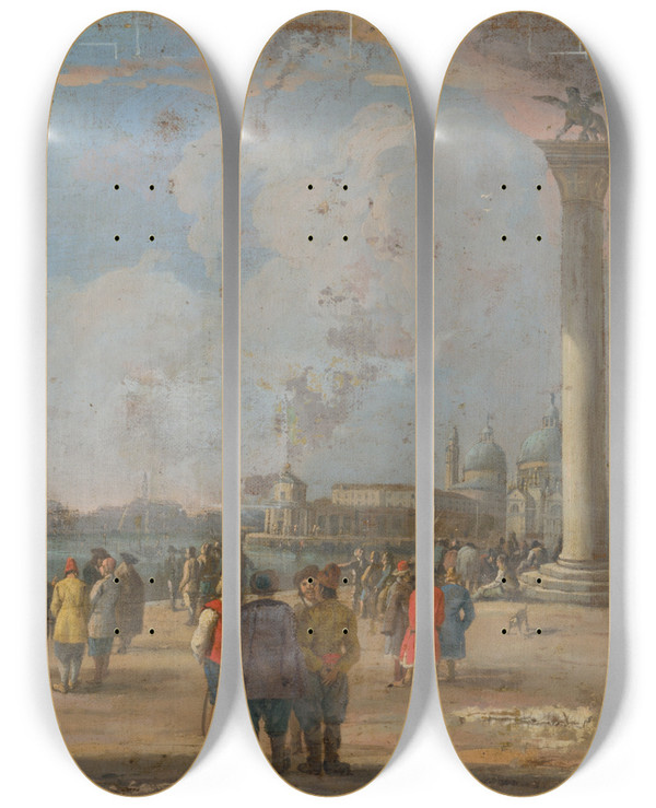 Triptych art skateboard deck of Francesco Fidanza St Marks Square In Venice by Francesco Fidanza (1747-1819)