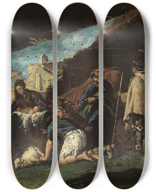 Triptych art skateboard deck of Juan Ribalta The Adoration Of The Shepherds by Juan Ribalta (1597-1628)