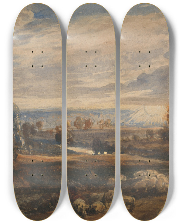 Triptych art skateboard deck of William Callow Landscape With Sheep by William Callow (1812-1908)