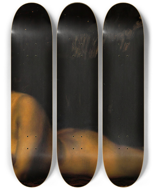 Triptych art skateboard deck of Franz Von Stuck Sphinx by Franz Von Stuck (1863-1928)