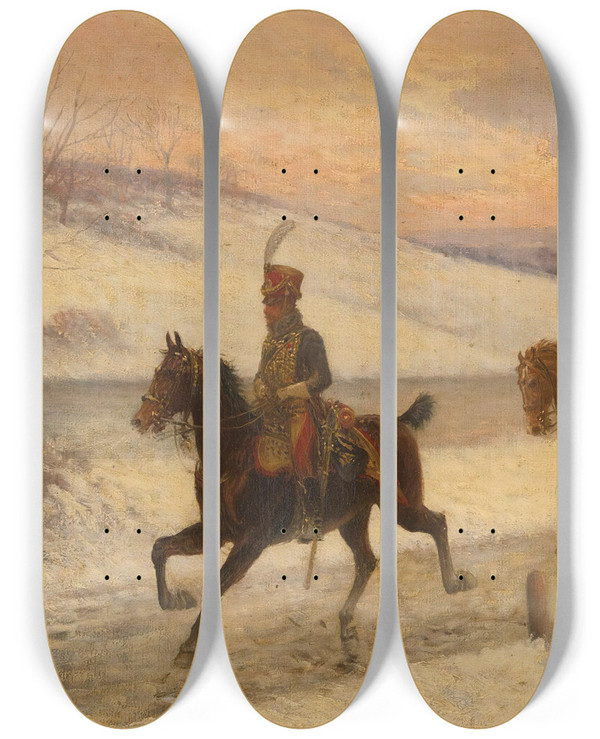 Triptych art skateboard deck of Jan Van Chelminski Napoleons Cavalry by Jan Van Chelminski (1851-1925)