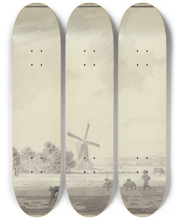 Triptych art skateboard deck of Cornelis Pronk Buyten Haarlem by Cornelis Pronk (1691-1759)