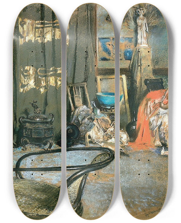 Triptych art skateboard deck of Robert Frederick Blum Studio Of Robert F Blum by Robert Frederick Blum (1857-1903)