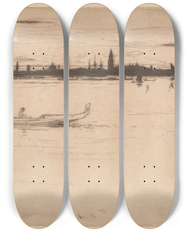 Triptych art skateboard deck of David Young Cameron Venice From The Lido by David Young Cameron (1865-1945)