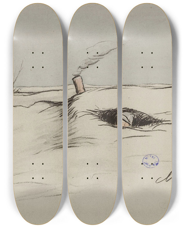 Triptych art skateboard deck of Georges Goursat Sem Champagne by Georges Goursat (Sem) (1863-1934)
