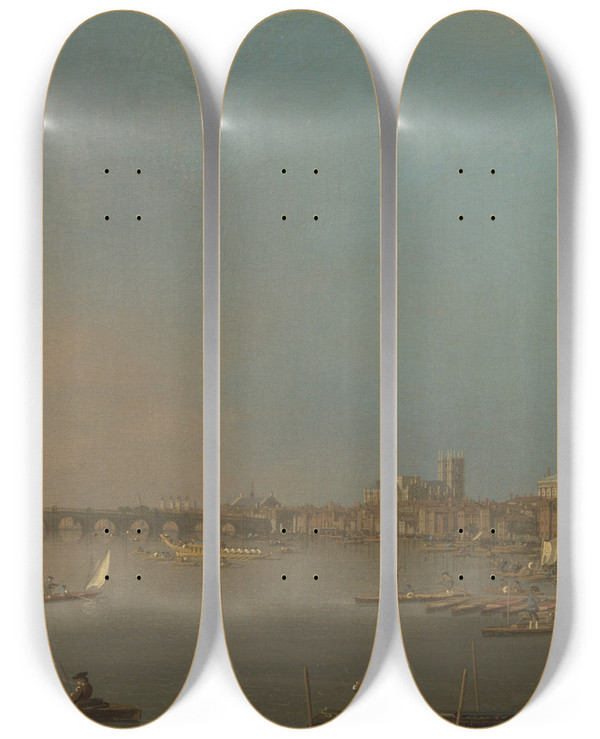Triptych art skateboard deck of Canaletto The Thames From The Terrace Of Somerset House Looking Toward Westminster by Canaletto (1697-1768)