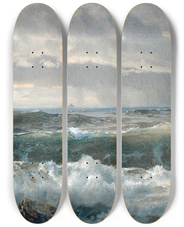 Triptych art skateboard deck of William Trost Richards Surf On Rocks by William Trost Richards (1833-1905)