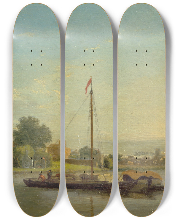 Triptych art skateboard deck of Samuel Scott Popes Villa Twickenham by Samuel Scott (1697-1772)