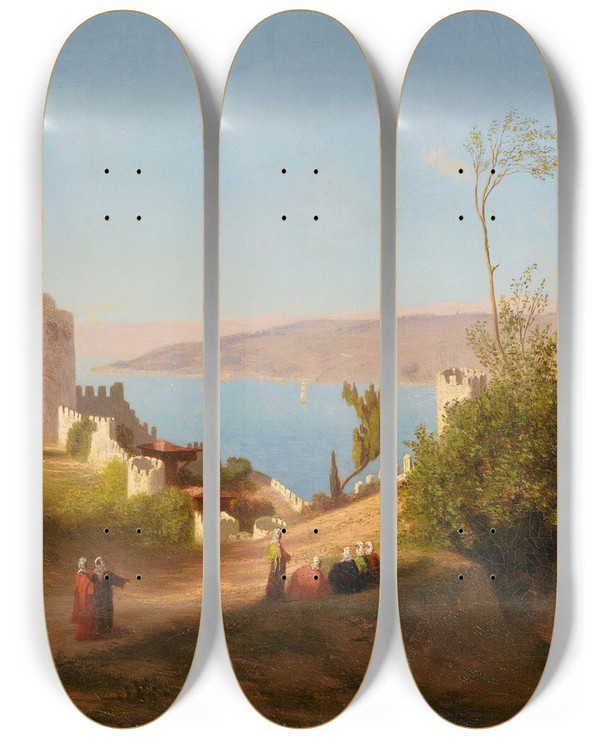 Triptych art skateboard deck of Charles Thodore Frre Promenade Byrumeli Hisari Constantinople by Charles Theodore Frere (1814-1888)