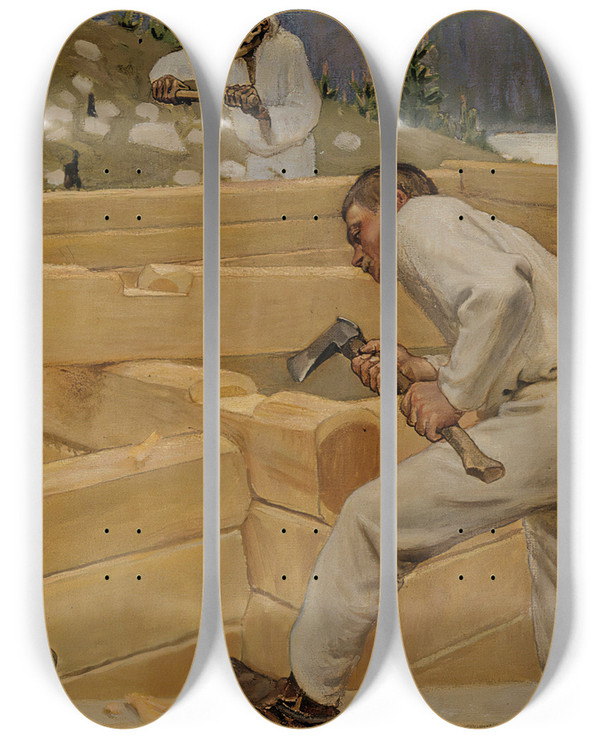 Triptych art skateboard deck of Akseli Gallenkallela Building by Akseli Gallen Kallela (1865-1931)