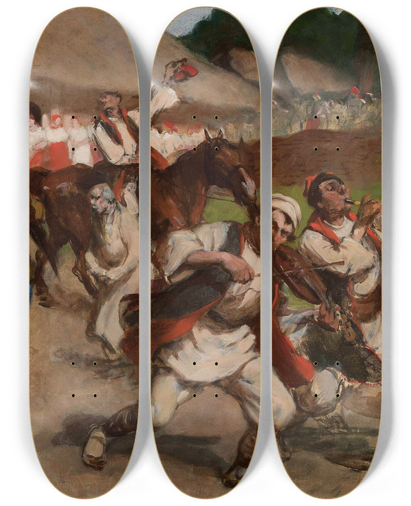 Triptych art skateboard deck of Wodzimierz Tetmajer Folk Scene King Among Peasants by Wlodzimierz Tetmajer (1861-1923)