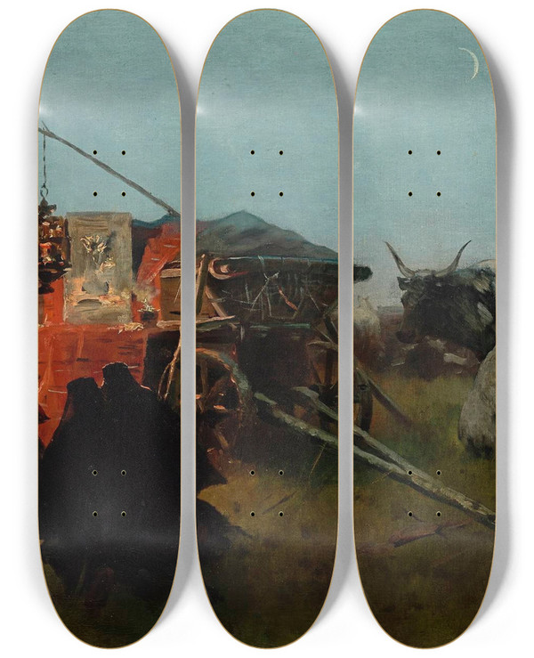 Triptych art skateboard deck of Jozef Brandt Sketch For Our Lady Of Armenia by Jozef Brandt (1841-1915)