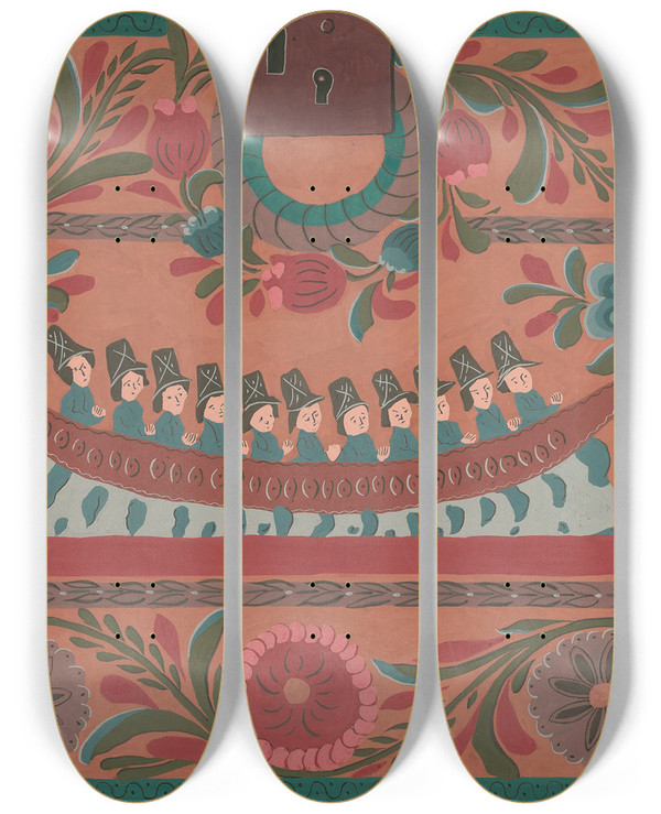 Triptych art skateboard deck of Dp Jones Chest_1 by D.P. Jones